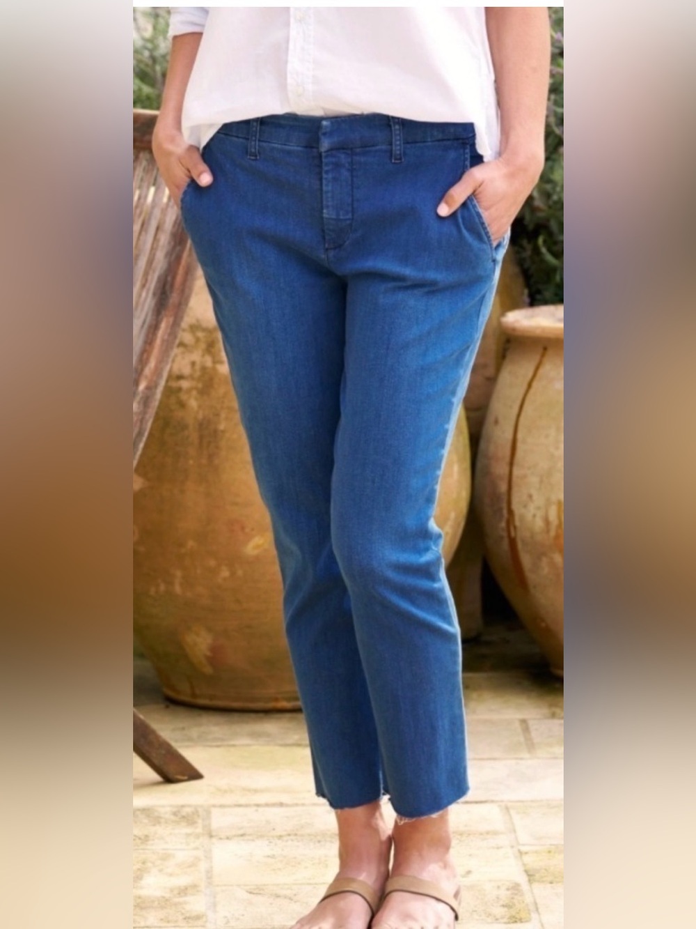 Frank & Eileen Wicklow Italian Performance Denim Crop Pants Raw Hem